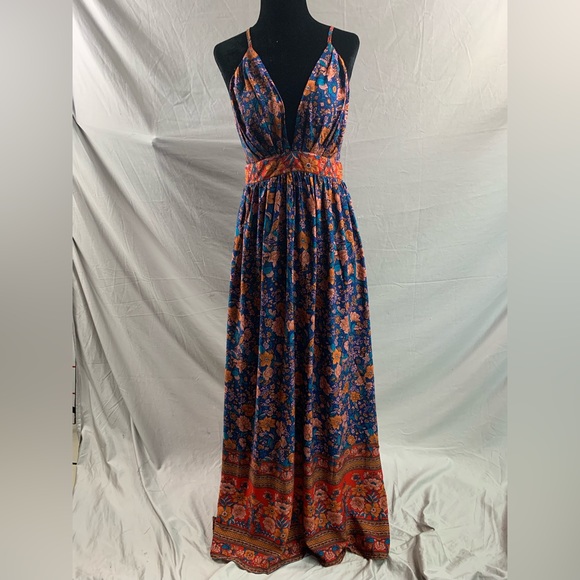 Boho Floral Print Backless Deep V Neck Maxi Dress - Picture 8 of 12